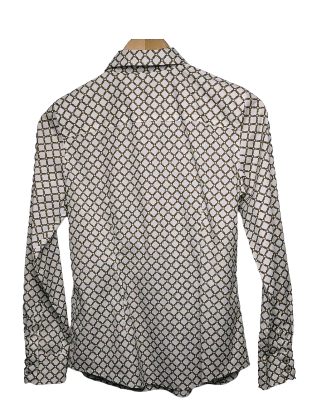 Talbots Non Iron Geometric Chain Print Button-Down Shirt Navy Placket - Picture 8 of 8